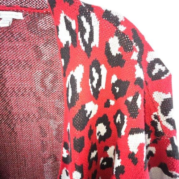 Cato Women's Knit Cardigan Sweater Open Front Mixed Print Red Black Size 26/28W - Picture 3 of 9
